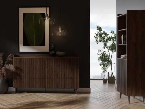 Orzechowa komoda A3 z ryflowanym frontem