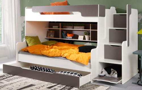 Łóżko piętrowe BH ze schowkami w schodach
