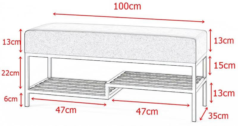 Wymiary ławki na buty - 100 cm