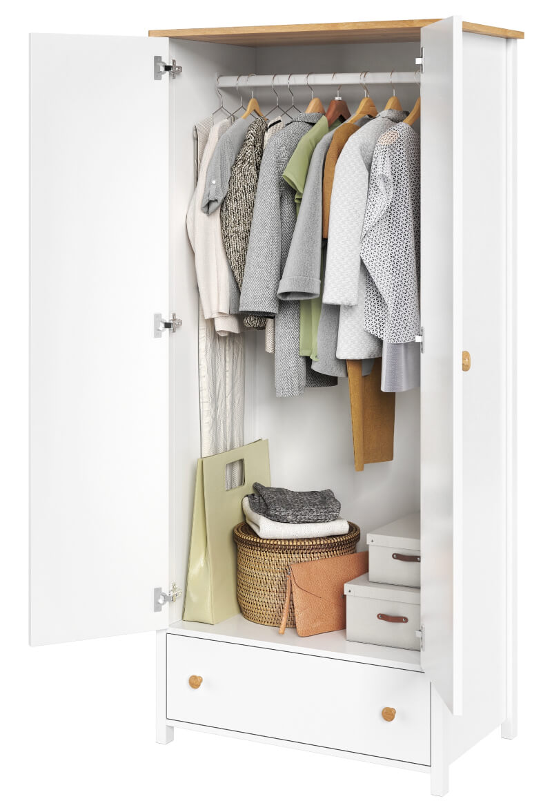 Wnętrze szafy prowansalskiej - drążek i szuflada